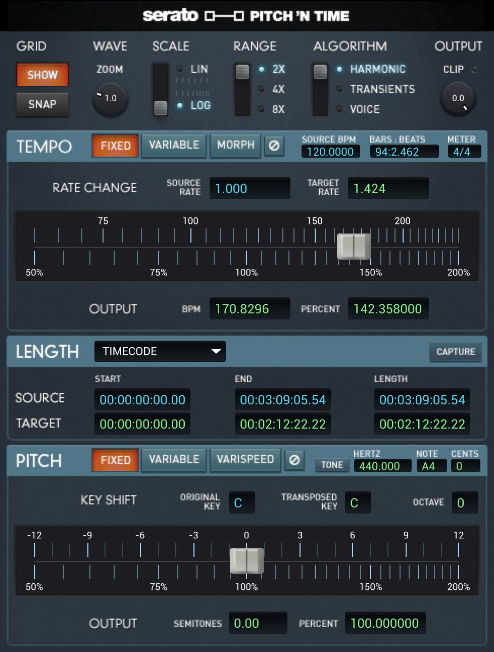 Pitch 'n Time Pro user interface