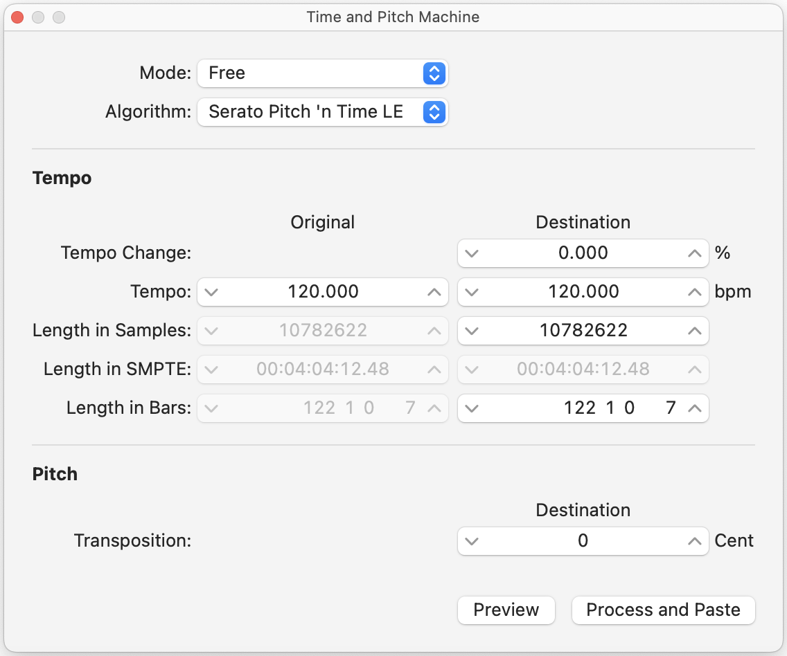 Pitch 'n Time LE user interface